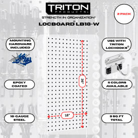 Triton Products 18"W x 36"H White Epoxy 18 Gauge Steel Square Hole Pegboards w/ Mounting Hardware