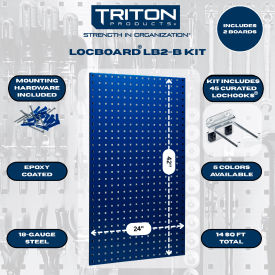 Triton Products 24"W x 42"H Blue Steel Square Hole Pegboard w/ 63 pc LocHooks