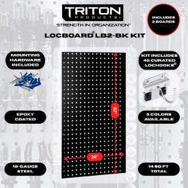 Triton Products Square Hole Pegboard w/ LocHook Assortment 24"W x 9/16"D x 42"H Black 65/Pack 