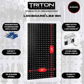 Triton Products Square Hole Pegboard & Mounting Hardware 24"W x 9/16"D x 42"H Black Epoxy2/Pk 
