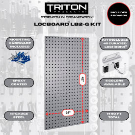 Triton Products® LocBoard Pegboard & LocHook Assortment 24"W x 42"H Gray Pack of 65