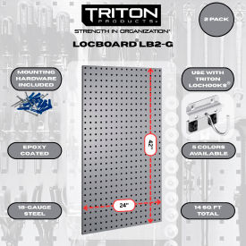 Triton Products® LocBoard® Square Hole Pegboard 24"W x 9/16"D x 42"H Gray Pack of 2