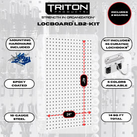 Triton Products 24"W x 42"H White Steel Square Hole Pegboard w/ 63 pc LocHooks
