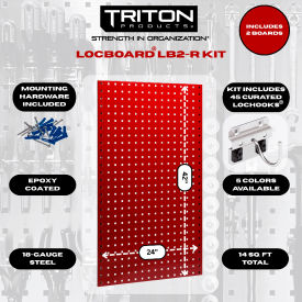 Triton Products 24"W x 42"H Red Steel Square Hole Pegboard w/ 63 pc LocHooks