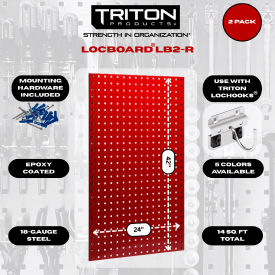 Triton Products 24"W x 42"H Red Epoxy Square Hole Pegboards w/ Mounting Hardware