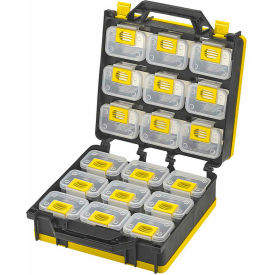 Lds Industries Llc 1010496 ShopSol 1010496 Bin Compartment Case - 2 Sided, 18 Locking Bins, 26"L x 12"W x 3"H - Black/Yellow image.