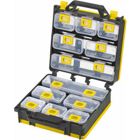 Lds Industries Llc 1010497 ShopSol 1010497 Bin Compartment Case - 2 Sided, 12 Locking Bins, 26"L x 12"W x 3"H - Black/Yellow image.