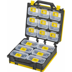 Lds Industries Llc 1010498 ShopSol 1010498 Bin Compartment Case - 2 Sided, 15 Locking Bins, 26"L x 12"W x 3"H - Black/Yellow image.