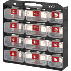 Lds Industries Llc 1010499 ShopSol 1010499 Bin Compartment Case - 1 Sided, 12 Locking Bins, 15-1/2"L x 16"W x 2-3/4"H - Black image.