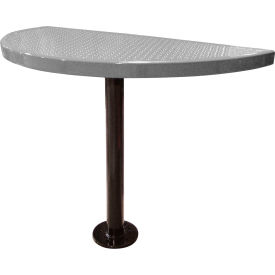 Semi-Circle Cafe Pedestal Table, Perforated Metal, Portable, 30"H, Gray view 2