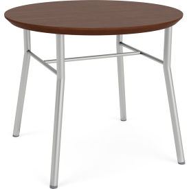 Lesro Chat Reception End Table 24" x 24" Silver Frame Riftwood Walnut Top 