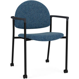 Lesro Chat Guest Chair with Casters Black Frame Onyx Black Armrests Connelly Blue Jay Fabric 