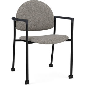 Lesro Chat Guest Chair with Casters Black Frame Onyx Black Armrests Connelly Dove Fabric 