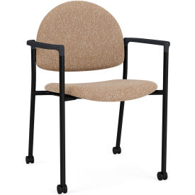 Lesro Chat Guest Chair with Casters Black Frame Onyx Black Armrests Connelly Wren Fabric 