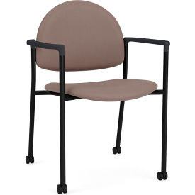 Lesro Chat Guest Chair with Casters Black Frame Onyx Black Armrests Open House Goose Fabric 