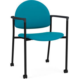 Lesro Chat Guest Chair with Casters Black Frame Onyx Black Armrests Open House Waterfall Fabric 