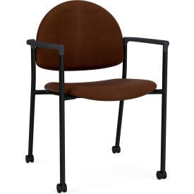 Lesro Chat Guest Chair with Casters Black Frame Onyx Black Armrests Patriot Plus Mocha Vinyl 