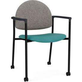 Lesro Chat Guest Chair with Casters Black Frame Connelly Dove Back Patriot Plus Sea Vinyl Seat 