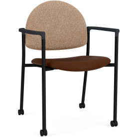 Lesro Chat Guest Chair with Casters Black Frame Connelly Wren Back Patriot Plus Mocha Vinyl Seat 