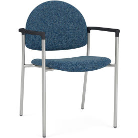 Lesro Chat Guest Chair Silver Frame Onyx Black Armrests Connelly Blue Jay Fabric 