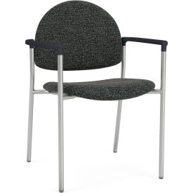 Lesro Chat Guest Chair Silver Frame Onyx Black Armrests Connelly Crow Fabric 