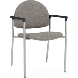 Lesro Chat Guest Chair Silver Frame Onyx Black Armrests Connelly Dove Fabric 