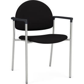 Lesro Chat Guest Chair Silver Frame Onyx Black Armrests Open House Black Fabric 