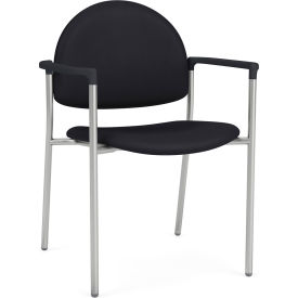 Lesro Chat Guest Chair Silver Frame Onyx Black Armrests Patriot Plus Black Vinyl 