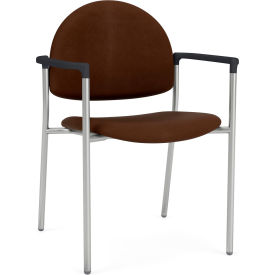 Lesro Chat Guest Chair Silver Frame Onyx Black Armrests Patriot Plus Mocha Vinyl 