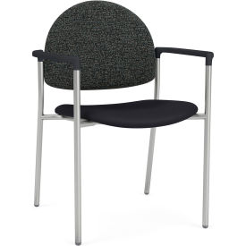 Lesro Chat Guest Chair Silver Frame Connelly Crow Fabric Back Patriot Plus Black Vinyl Seat 