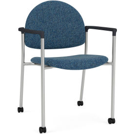 Lesro Chat Guest Chair with Casters Silver Frame Onyx Black Armrests Connelly Blue Jay Fabric 