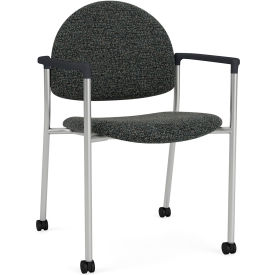 Lesro Chat Guest Chair with Casters Silver Frame Onyx Black Armrests Connelly Crow Fabric 