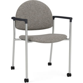 Lesro Chat Guest Chair with Casters Silver Frame Onyx Black Armrests Connelly Dove Fabric 