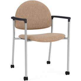 Lesro Chat Guest Chair with Casters Silver Frame Onyx Black Armrests Connelly Wren Fabric 