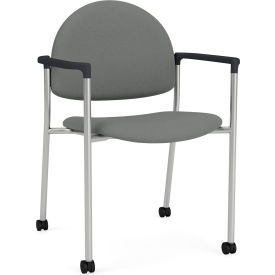 Lesro Chat Guest Chair with Casters Silver Frame Onyx Black Armrests Open House Asteroid Fabric 