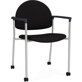 Lesro Chat Guest Chair with Casters Silver Frame Onyx Black Armrests Open House Black Fabric 