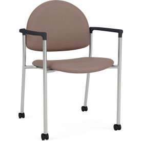Lesro Chat Guest Chair with Casters Silver Frame Onyx Black Armrests Open House Goose Fabric 