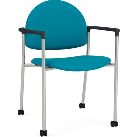 Lesro Chat Guest Chair with Casters Silver Frame Onyx Black Armrests Open House Waterfall Fabric 