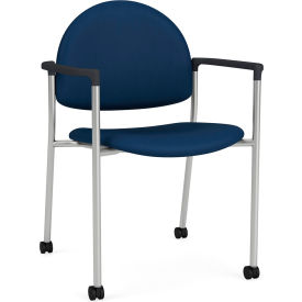 Lesro Chat Guest Chair w/ Casters Silver Frame Onyx Blk Armrests Patriot Plus Imperial Blue Vinyl 