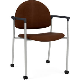 Lesro Chat Guest Chair with Casters Silver Frame Onyx Black Armrests Patriot Plus Mocha Vinyl 
