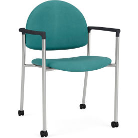 Lesro Chat Guest Chair with Casters Silver Frame Onyx Black Armrests Patriot Plus Sea Vinyl 