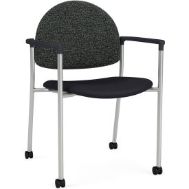 Lesro Chat Guest Chair w/ Casters Silver Frame Connelly Crow Fabric Back Patriot Plus Black Seat 
