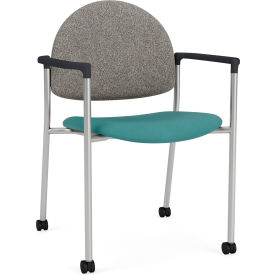 Lesro Chat Guest Chair with Casters Silver Frame Connelly Dove Back Patriot Plus Sea Vinyl Seat 