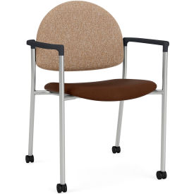 Lesro Chat Guest Chair with Casters Silver Frame Connelly Wren Back Patriot Plus Mocha Vinyl Seat 