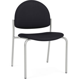 Lesro Chat Armless Guest Chair Silver Frame Patriot Plus Black Vinyl 