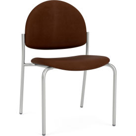 Lesro Chat Armless Guest Chair Silver Frame Patriot Plus Mocha Vinyl 
