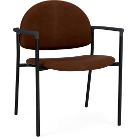 Lesro Chat Wide Guest Chair Black Frame Onyx Black Armrests Patriot Plus Mocha Vinyl 