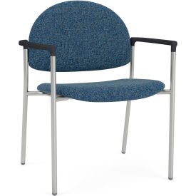 Lesro Chat Wide Guest Chair Silver Frame Onyx Black Armrests Connelly Blue Jay Fabric 
