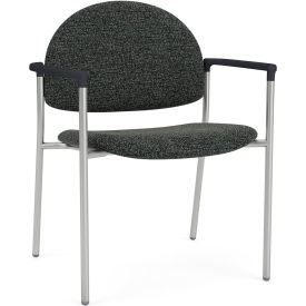 Lesro Chat Wide Guest Chair Silver Frame Onyx Black Armrests Connelly Crow Fabric 