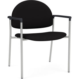 Lesro Chat Wide Guest Chair Silver Frame Onyx Black Armrests Open House Black Fabric 